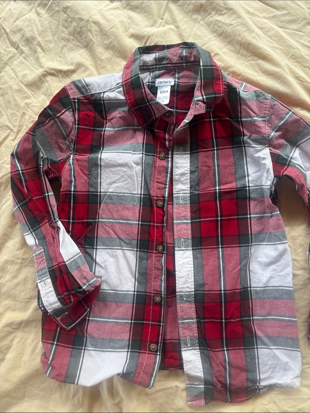Carter's Red, White & Black Plaid Button-Down Shirt size 8